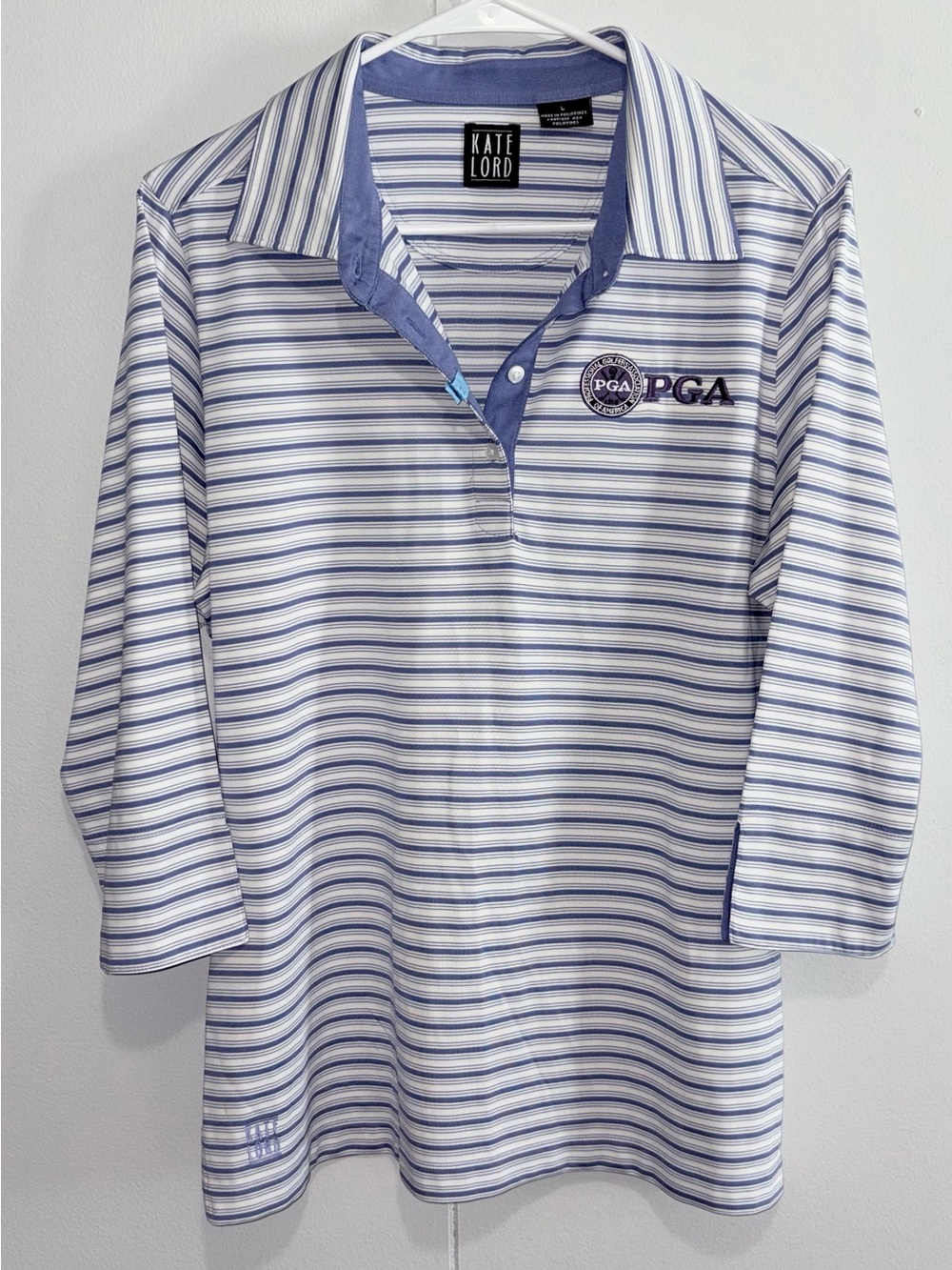 Kate Lord PGA Golf Striped 3/4 Sleeve Polo Top Women’s Large